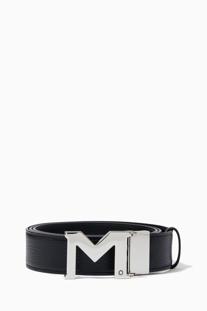 

Reversible M Buckle Belt in Leather, 35mm, Black