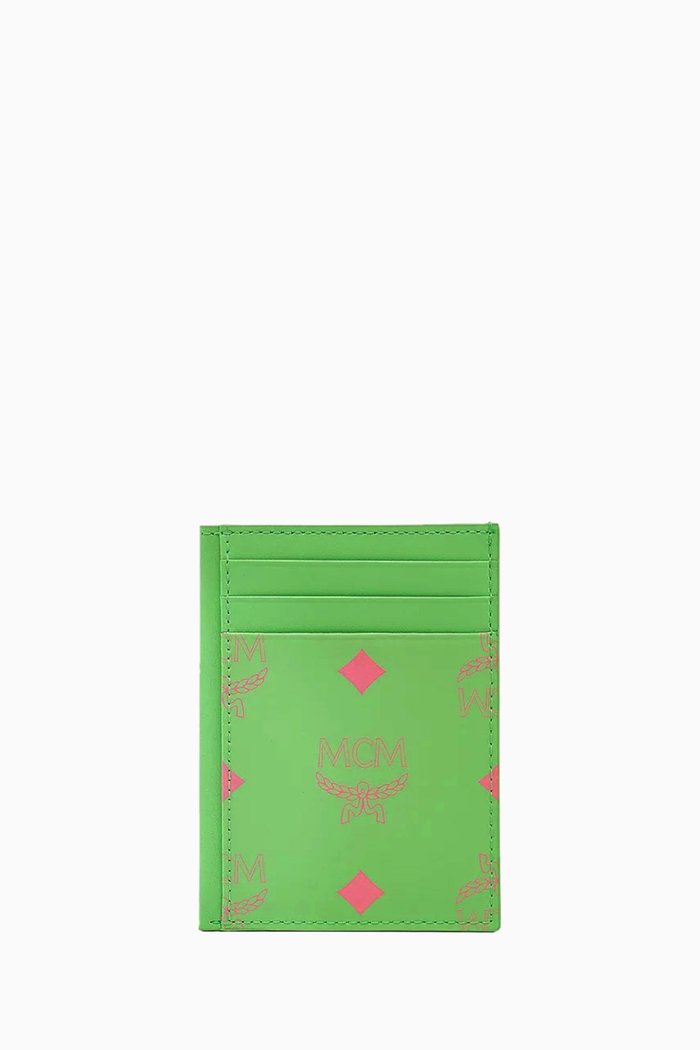 

Mini N/S Card Case in Color Splash Logo Leather, Green