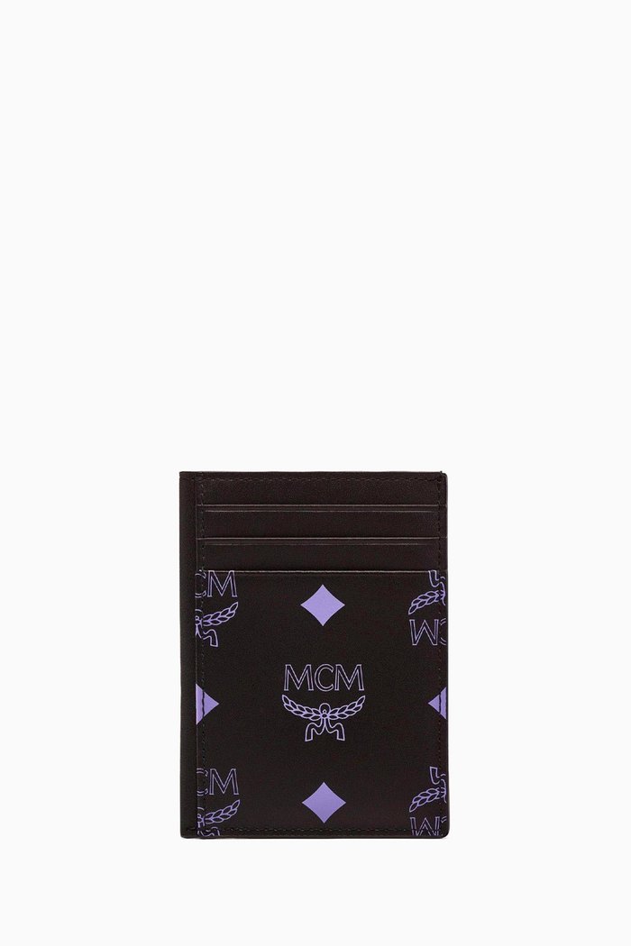 

Mini N/S Card Case in Color Splash Logo Leather, Purple