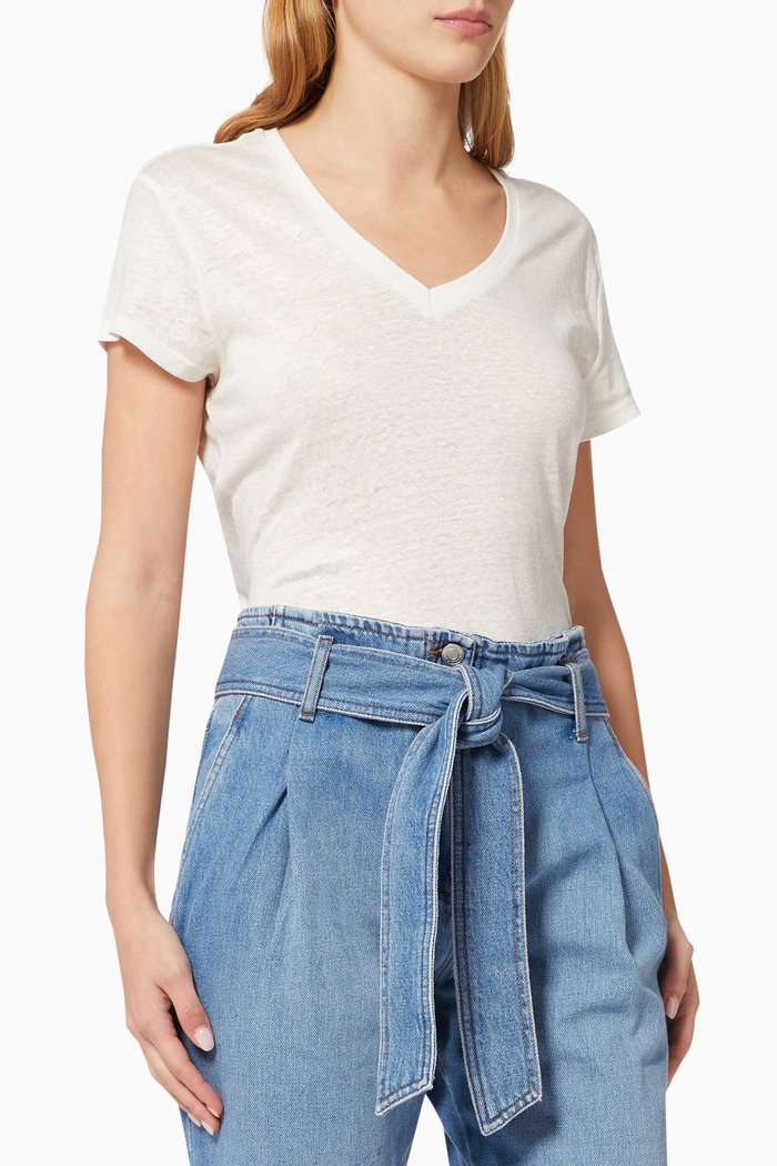 

V neck T-shirt in Linen, White