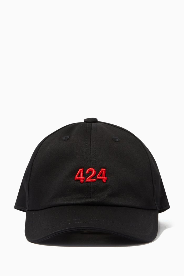 424 Embroidered Hat in Cotton, Black