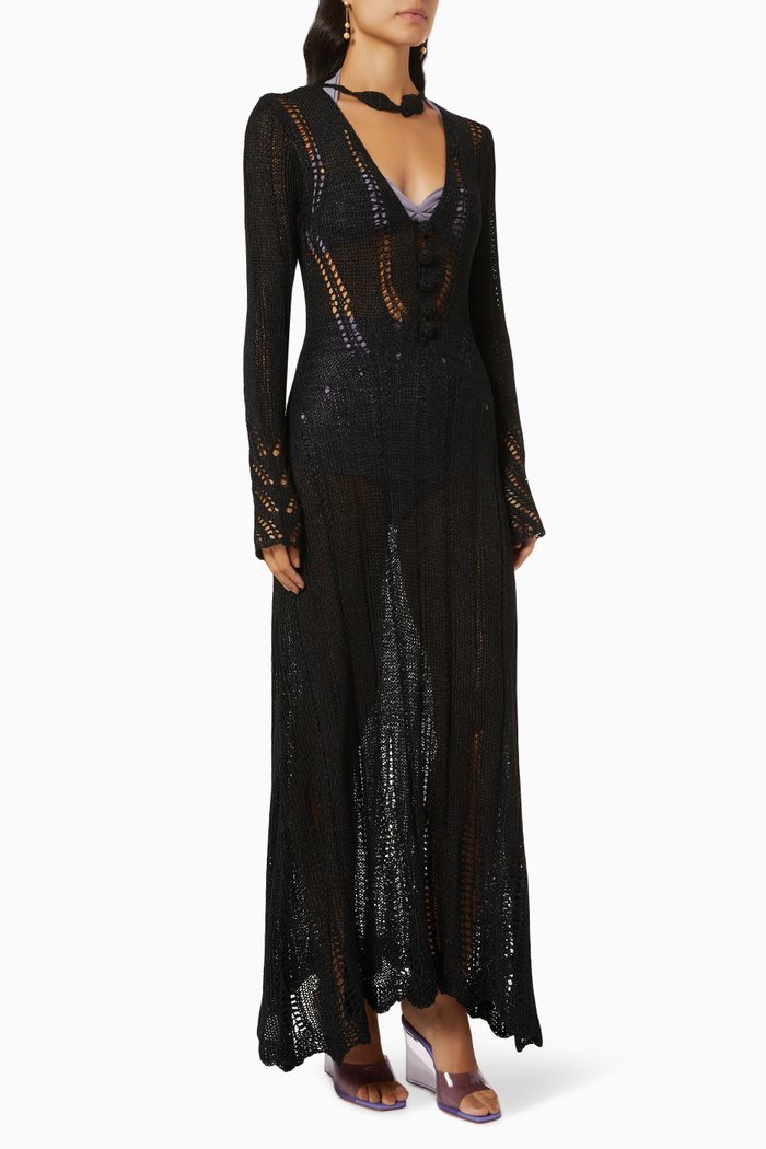 

Crochet Dress in Linen Blend, Black