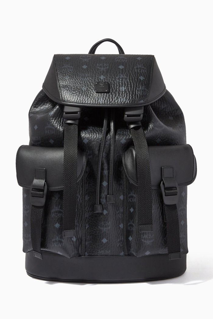 

Large Brandenburg Backpack in Visetos & Nappa Leather, Black