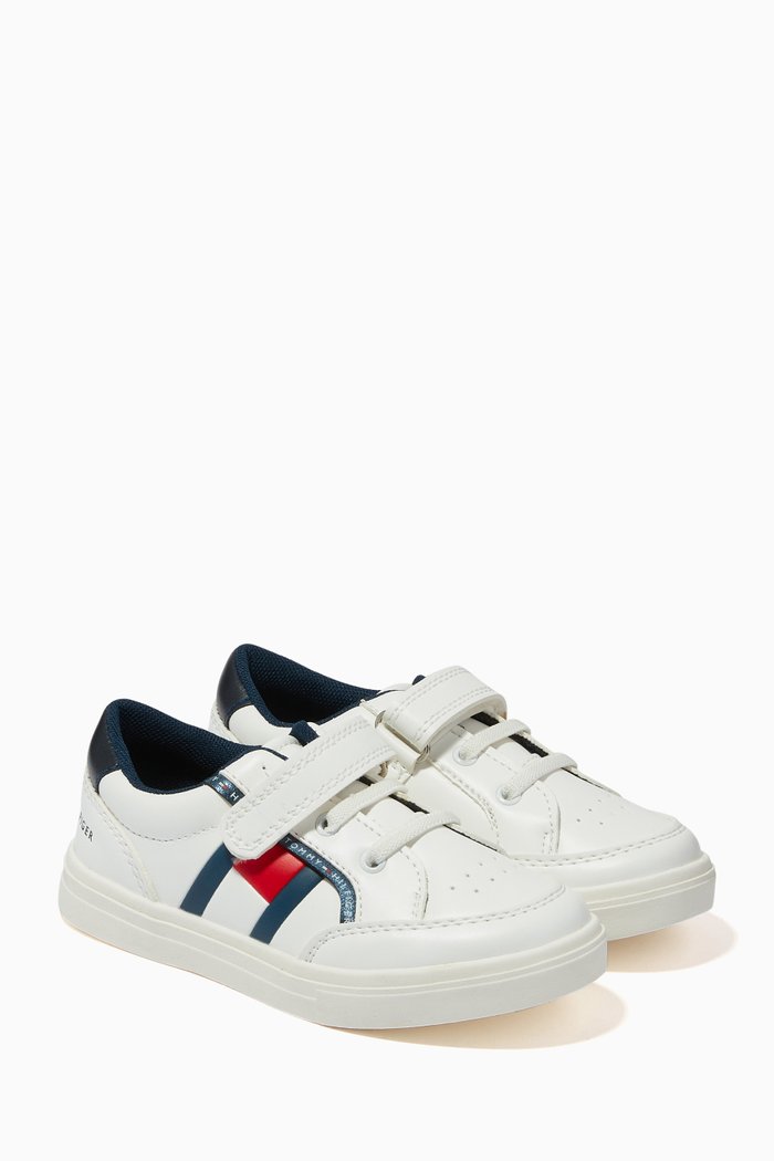 

Logo Flag Velcro Sneakers in Faux Leather, White