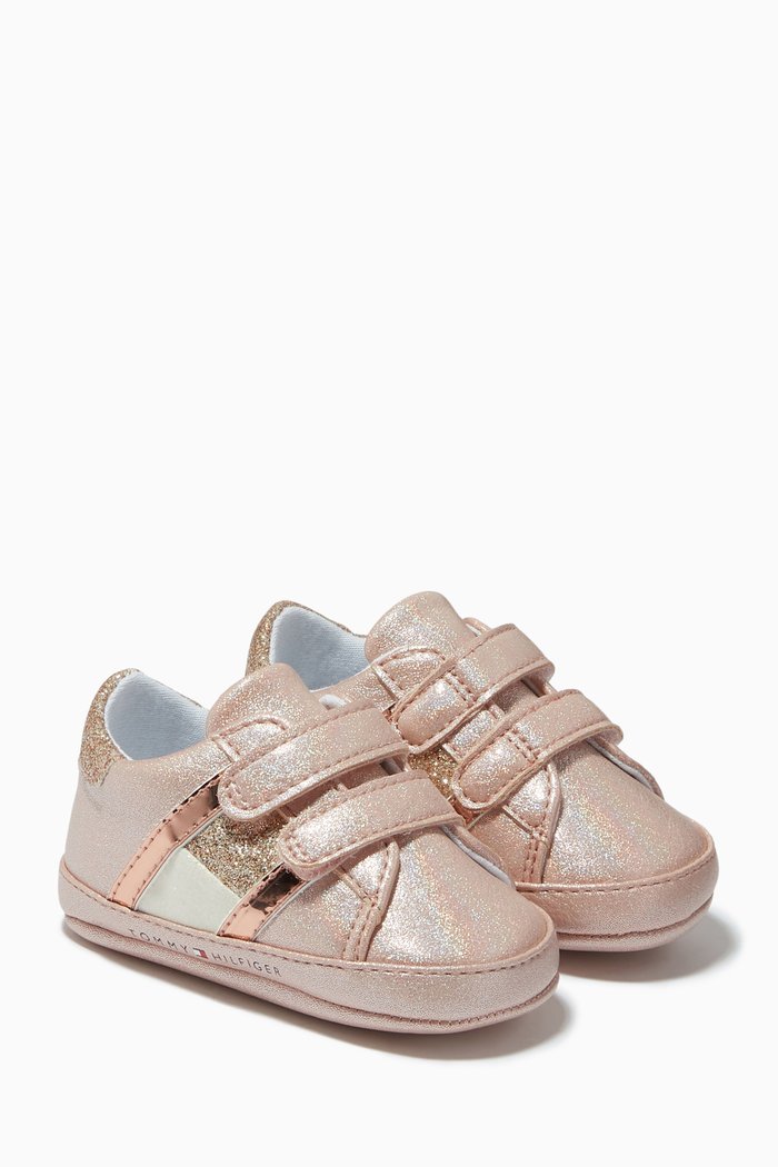 

Glitter Dual Velcro Sneakers in Faux Leather, Pink