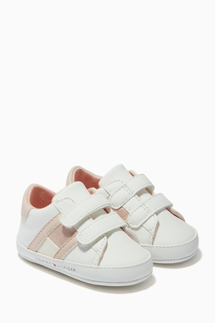 

Low Top Dual Velcro Sneakers in Faux Leather, White