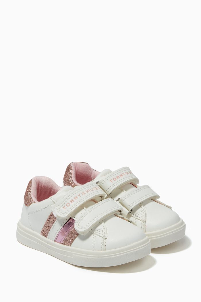 

Low Top Dual Velcro Sneakers in Faux Leather, White