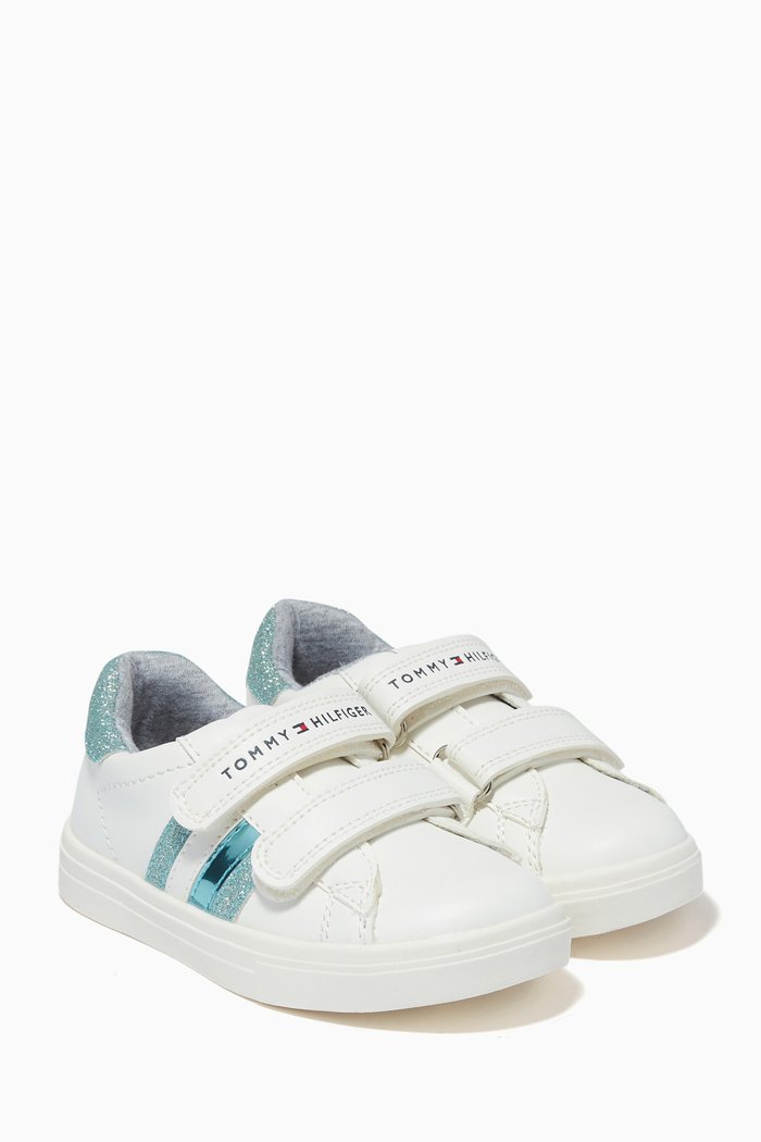 

Low Top Dual Velcro Sneakers in Faux Leather, White