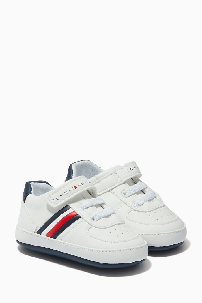 

Logo Flag Velcro Sneakers in Faux Leather, White