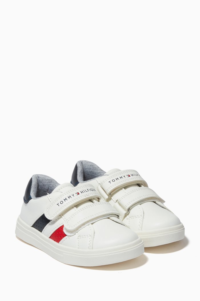 

Low Top Dual Velcro Sneakers in Faux Leather, White