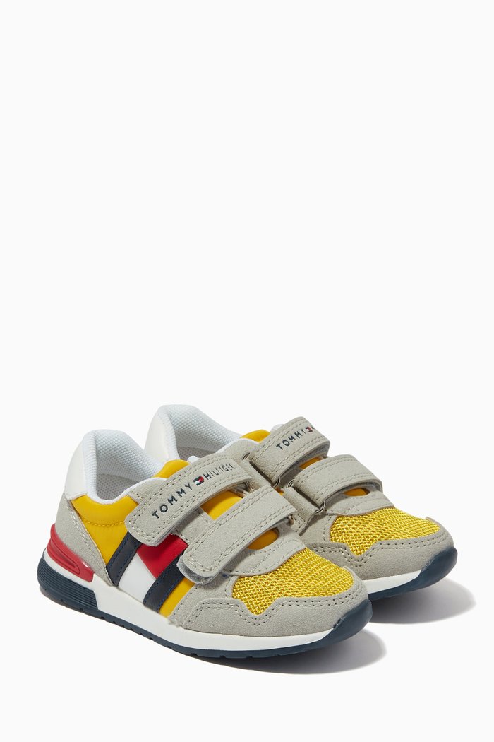 

Colourblock Dual Velcro Sneakers in Faux Leather & Fabric, Multicolour