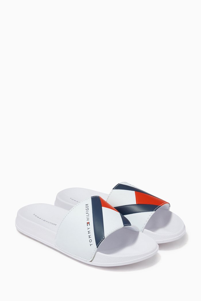 

Angled Logo Flag Print Pool Slides, White