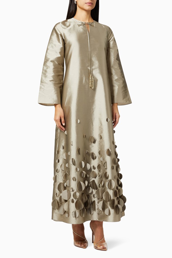 

Topaz Embellished Kaftan in Silk, Grey