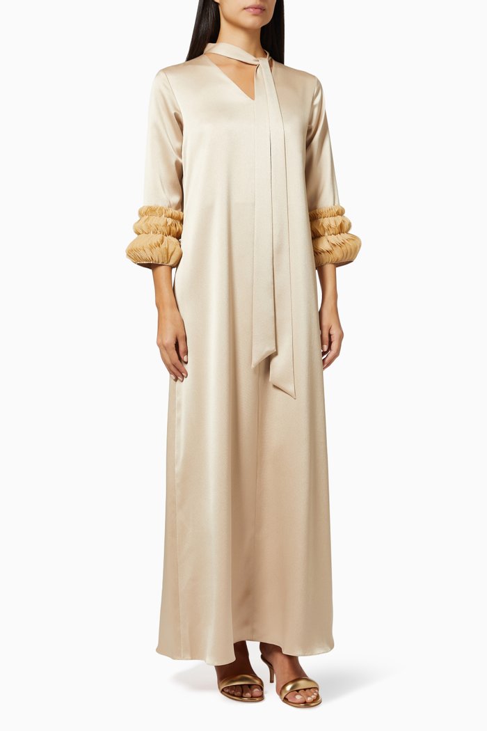 

Carnelia Embroidered Kaftan in Satin, Neutral