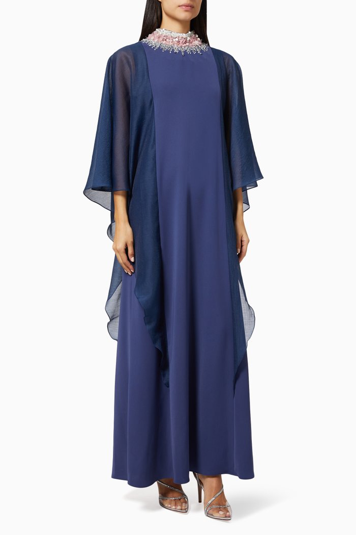 

Aqua Crystal Embellished Kaftan, Blue