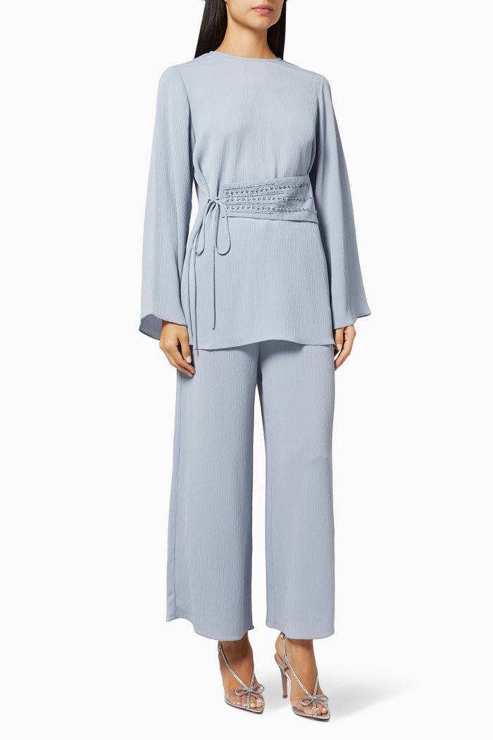 

Muna Embellished Top & Pants Set, Blue