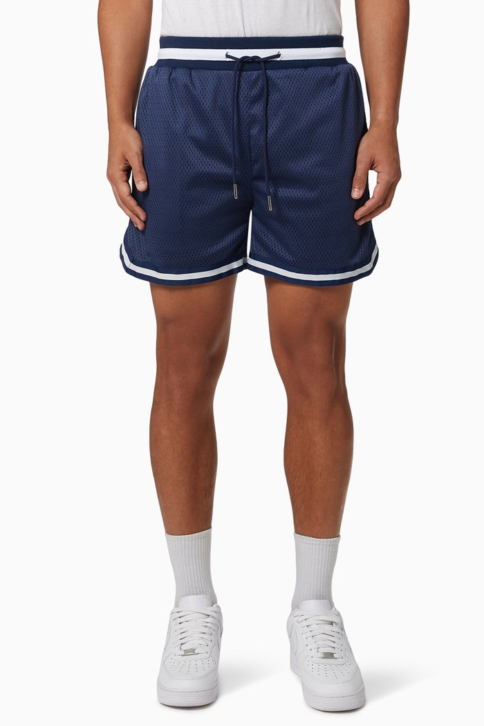 

Embroidered Crest Basketball Shorts, Blue