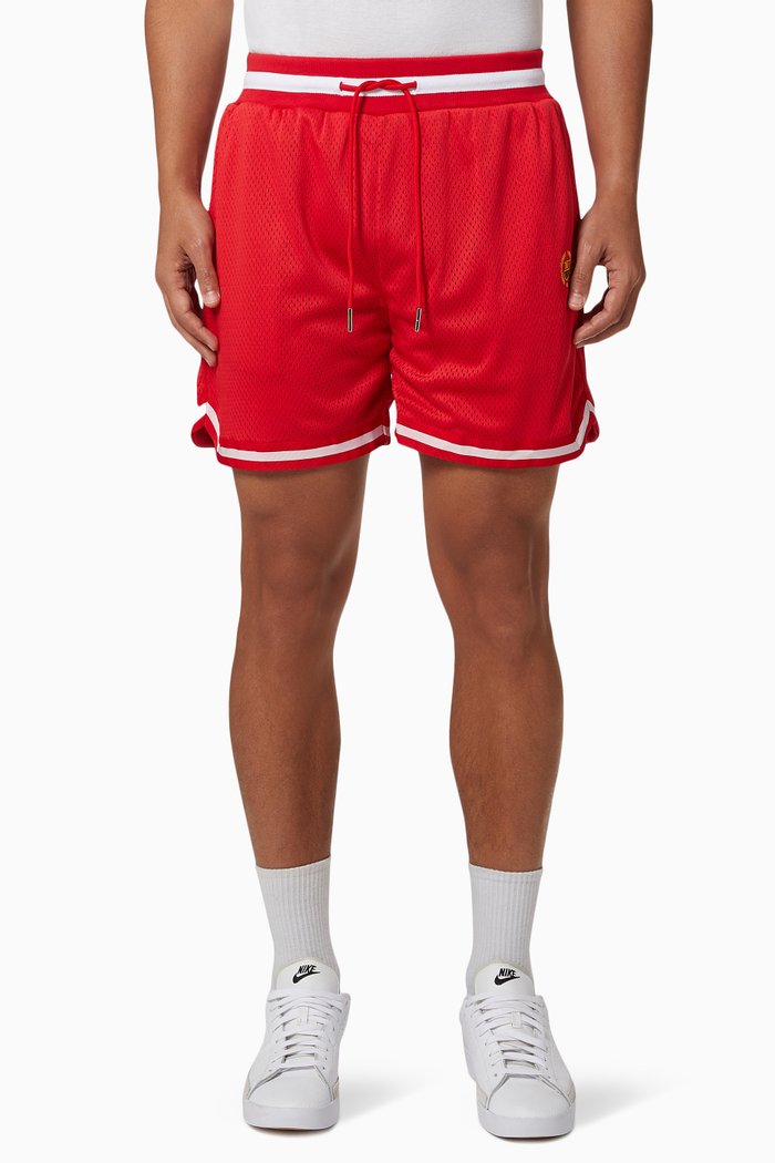 Embroidered Crest Basketball Shorts, Red