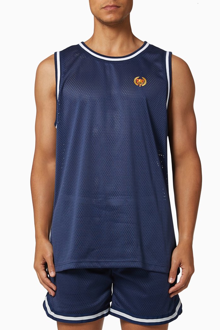 

Embroidered Crest Basketball Jersey, Blue