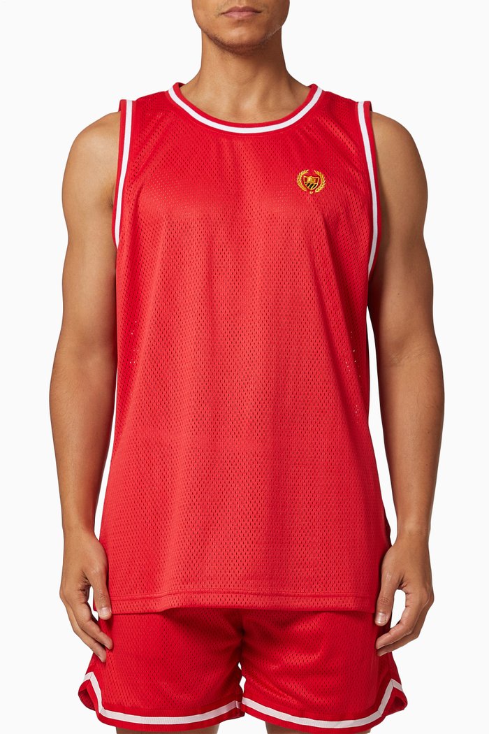 

Embroidered Crest Basketball Jersey, Red