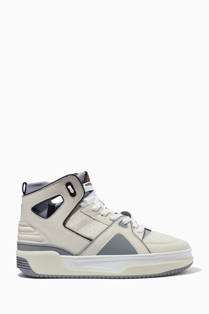 Basketball Courtside High Top Sneakers in Leather, Multicolour