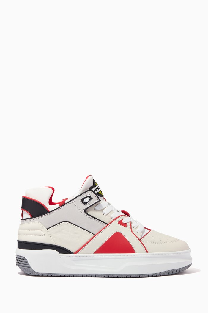 Tennis Courtside Mid-Top Sneakers in Leather, Multicolour