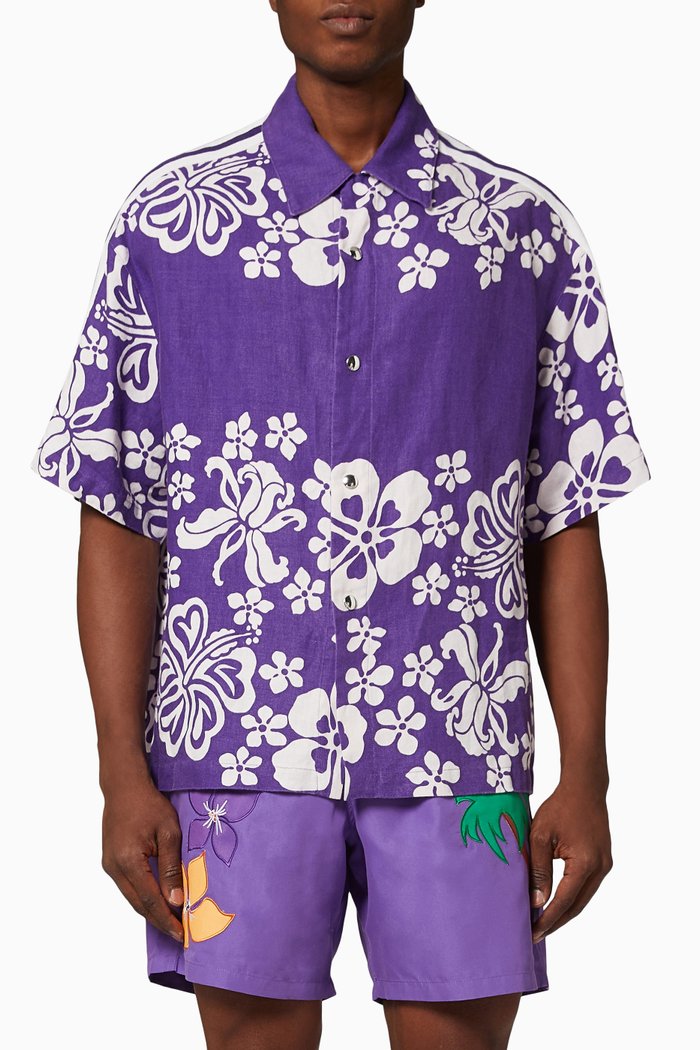 Camicia Uomo Lavata Shirt in Linen, Purple