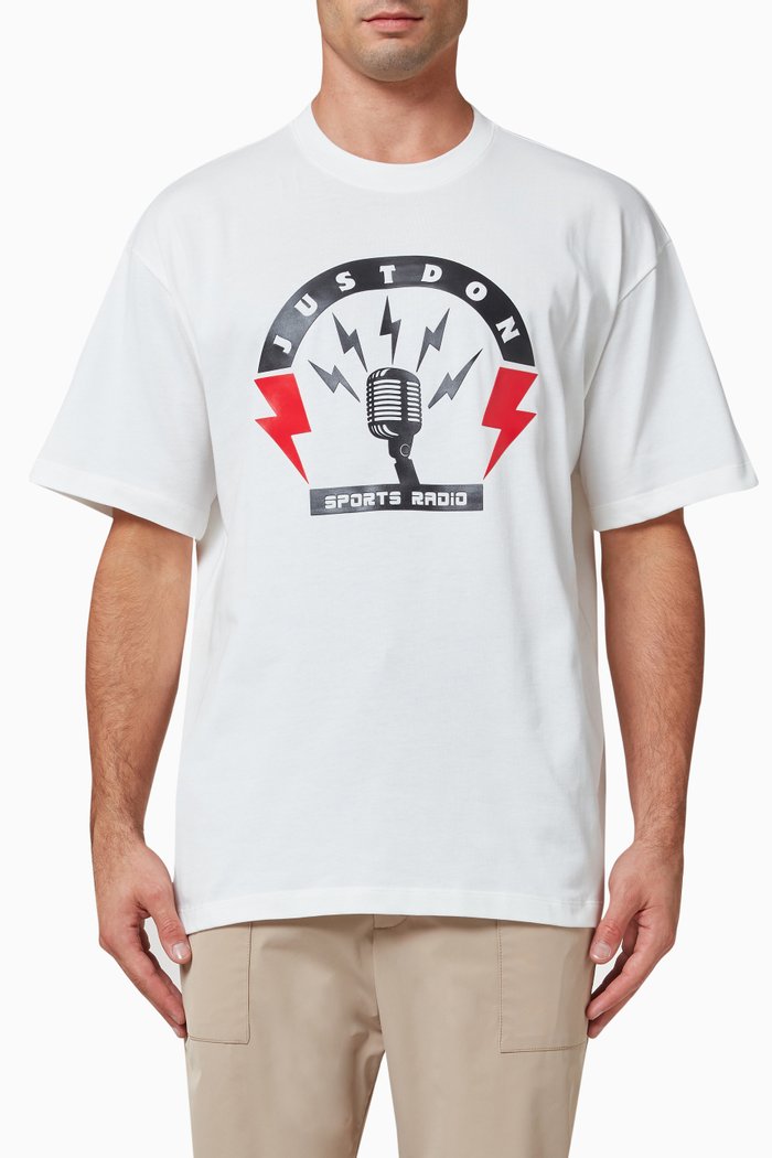 Sports Radio Printed T-shirt in Cotton Jersey, White