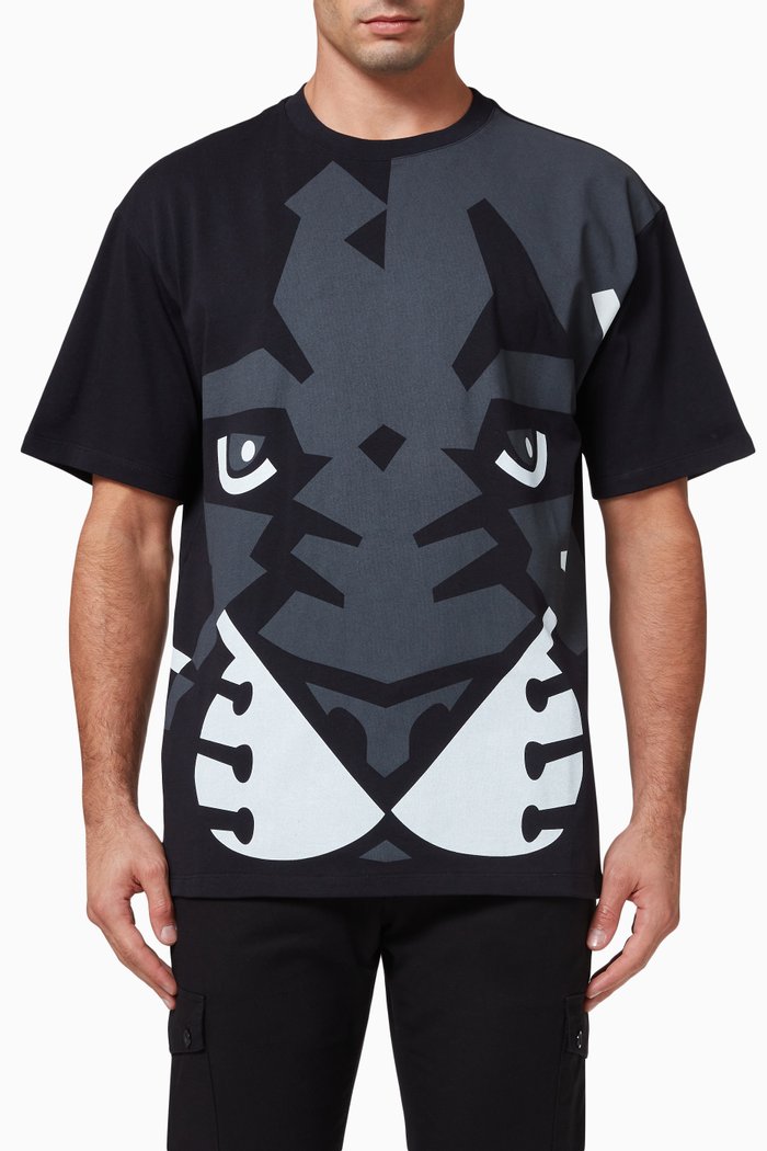 

Tiger Print T-shirt in Cotton Jersey, Black