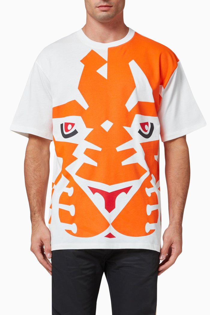 

Tiger Print T-shirt in Cotton Jersey, White