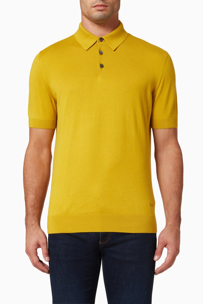 

Ribbed Trims Polo Shirt in Cotton-blend knit, Yellow
