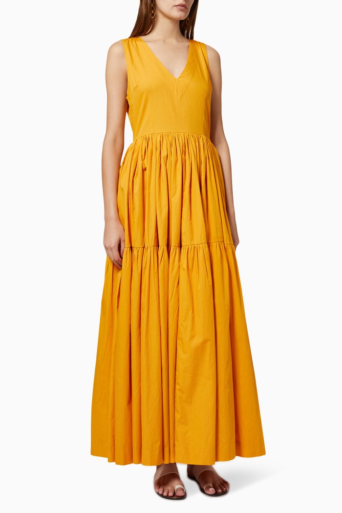 Tiered Maxi Dress in Sustainable Cotton, Yellow