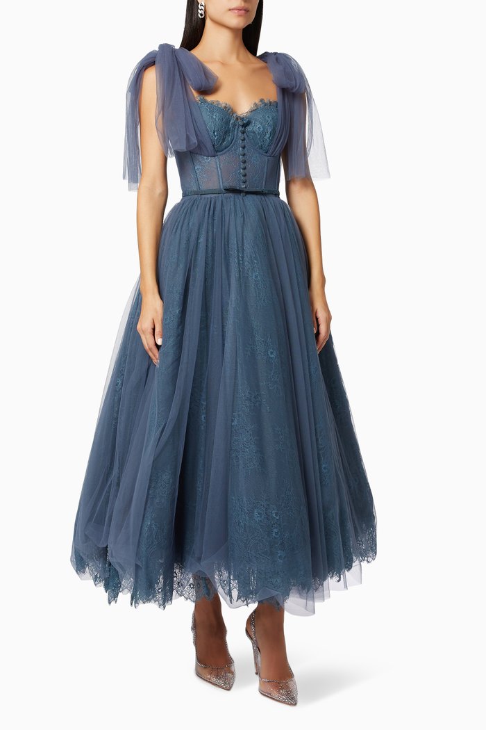 

Corset Dress in Tulle Dantel, Green