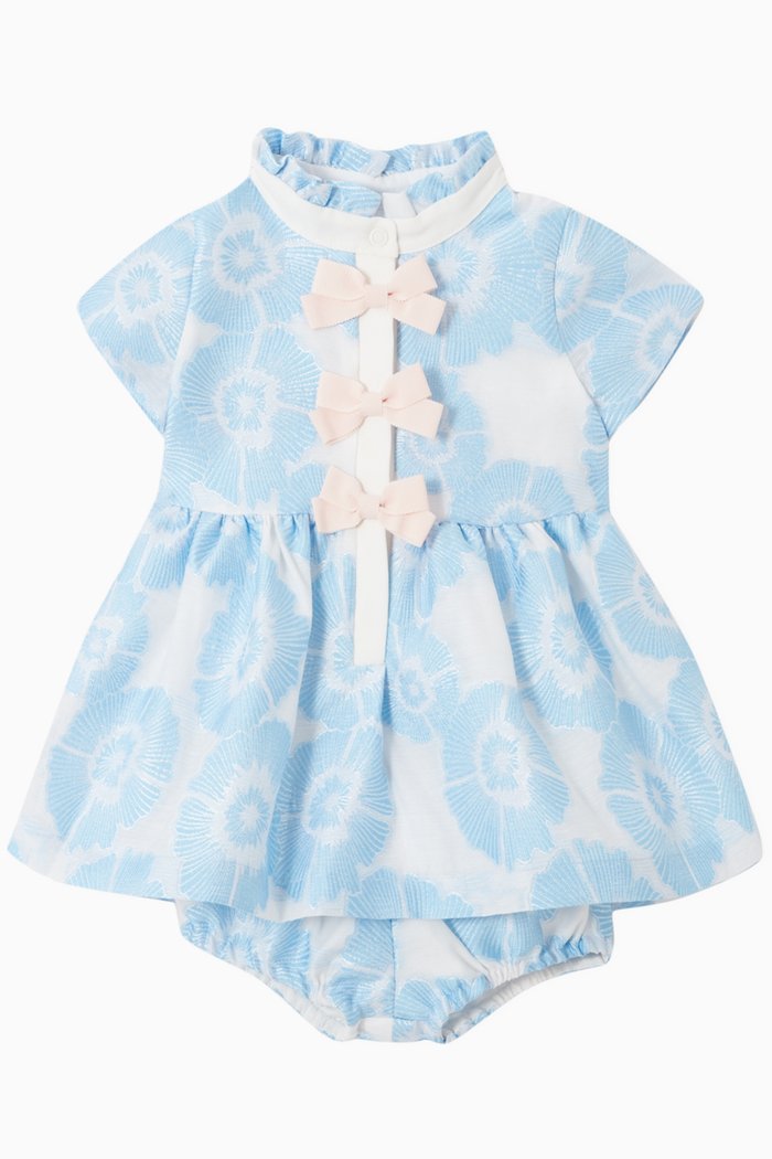 Floral Bow Dress Set, Blue