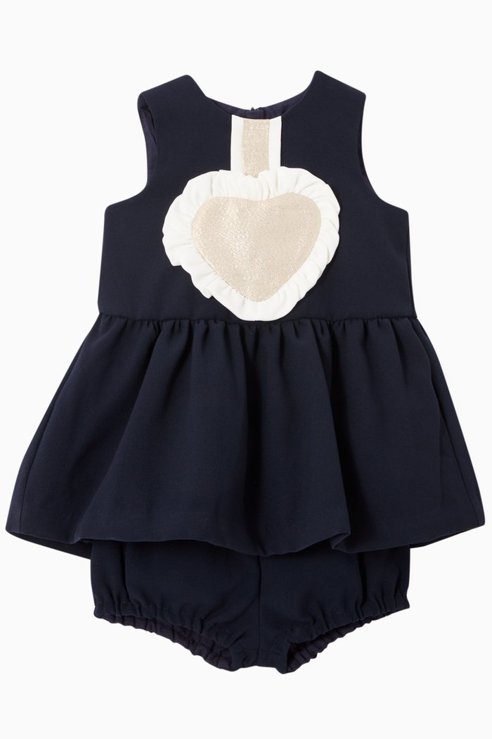 Rosette Heart Shift Dress, Blue