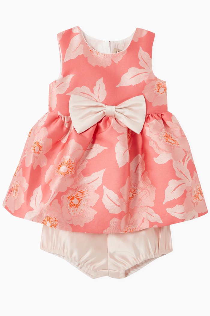 

Floral Bow Dress Set in Polyester, Pink