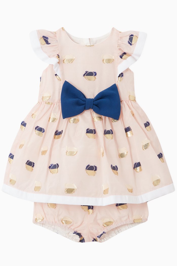 

Contrast Edge Bow Dress Set, Pink