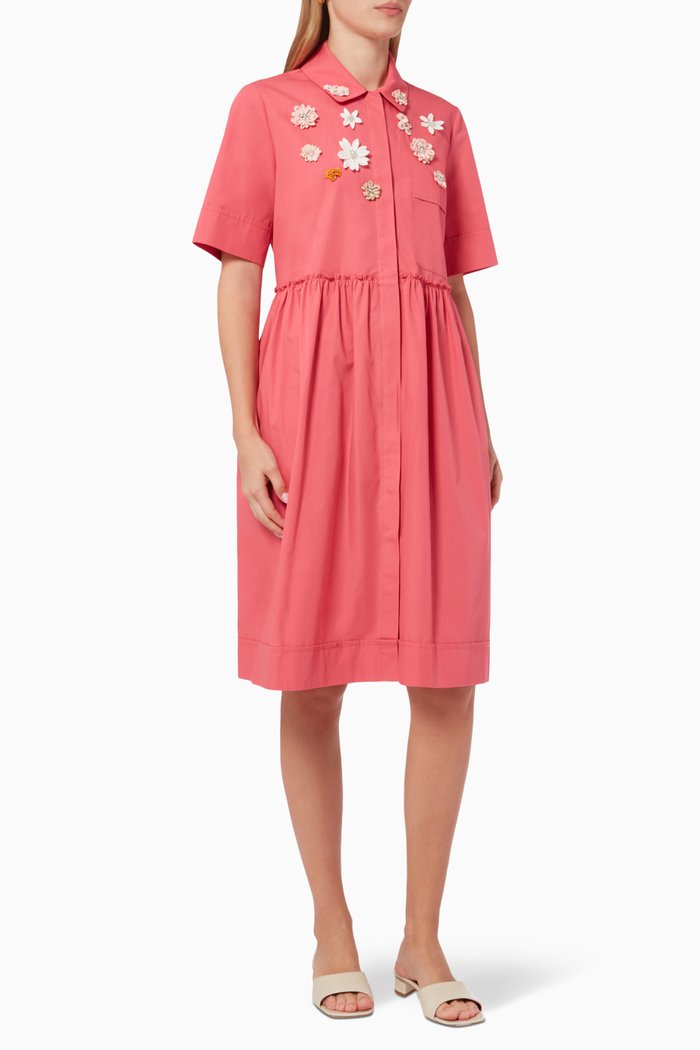 

Floral Embroidred Shirt Dress in Cotton, Pink