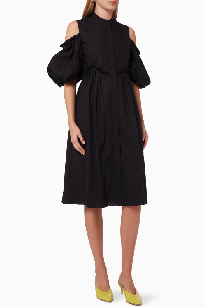 

Puffy Sleeves Dress in Mikado Silk, Black