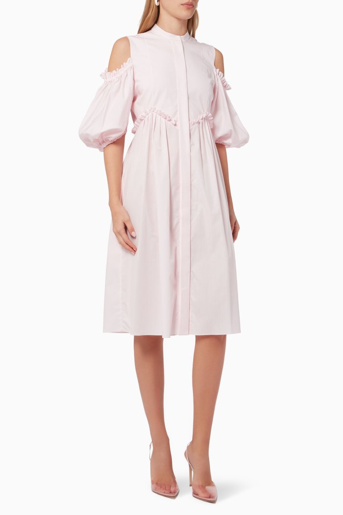 Puffy Sleeves Dress in Mikado Silk, Pink
