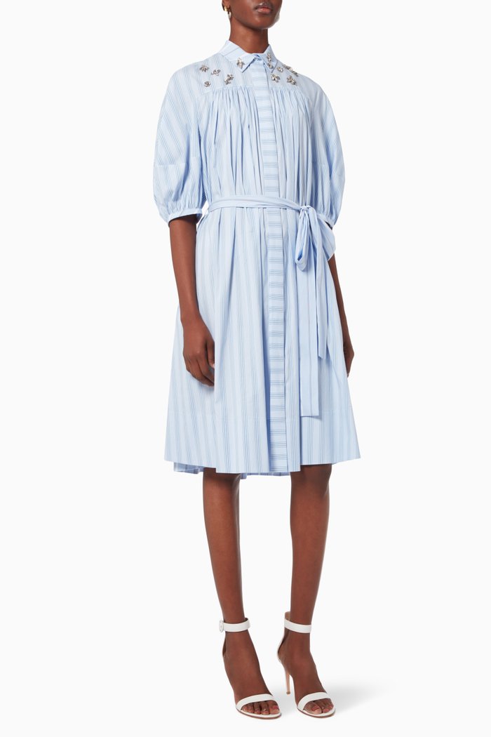 

Striped Shirt Dress in Cotton, Blue