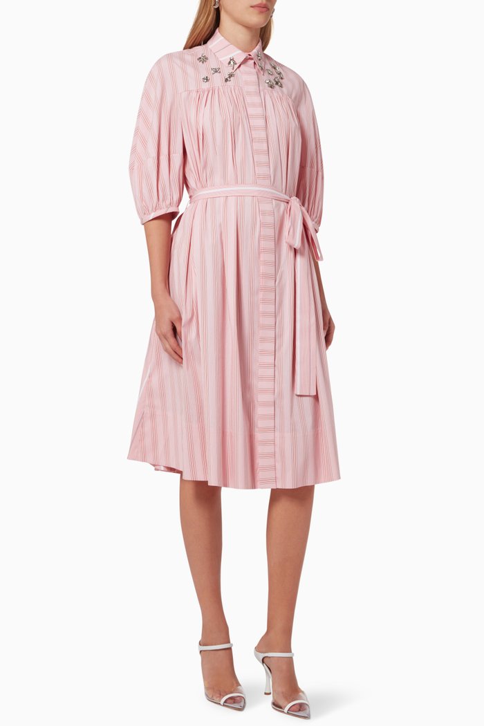 

Striped Shirt Dress in Cotton, Pink