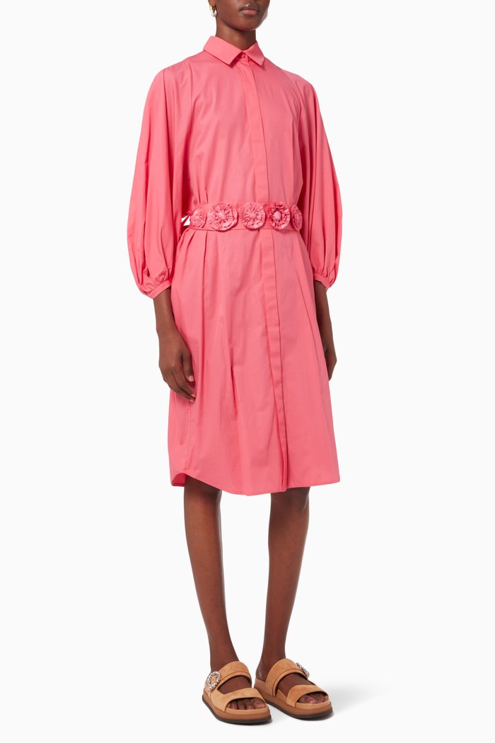 

Balloon Sleeves Midi Dress in Cotton, Pink