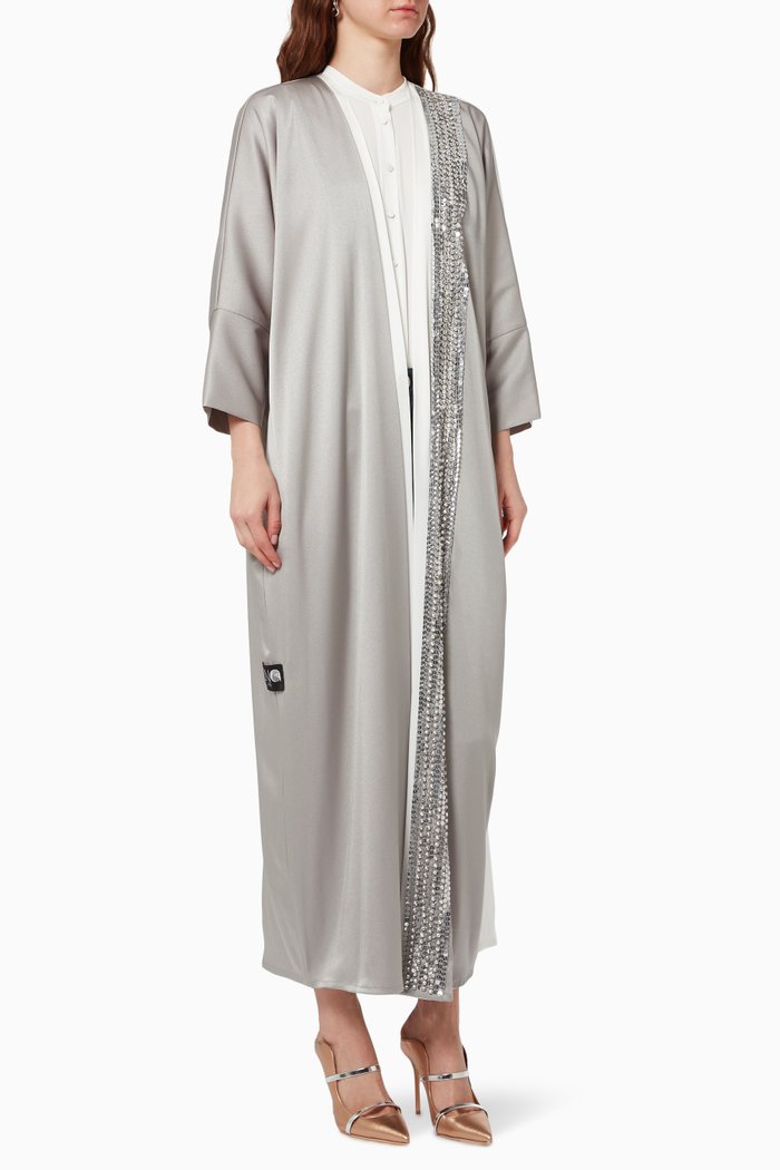 Crystal and Sequins Embroidery Abaya, Grey