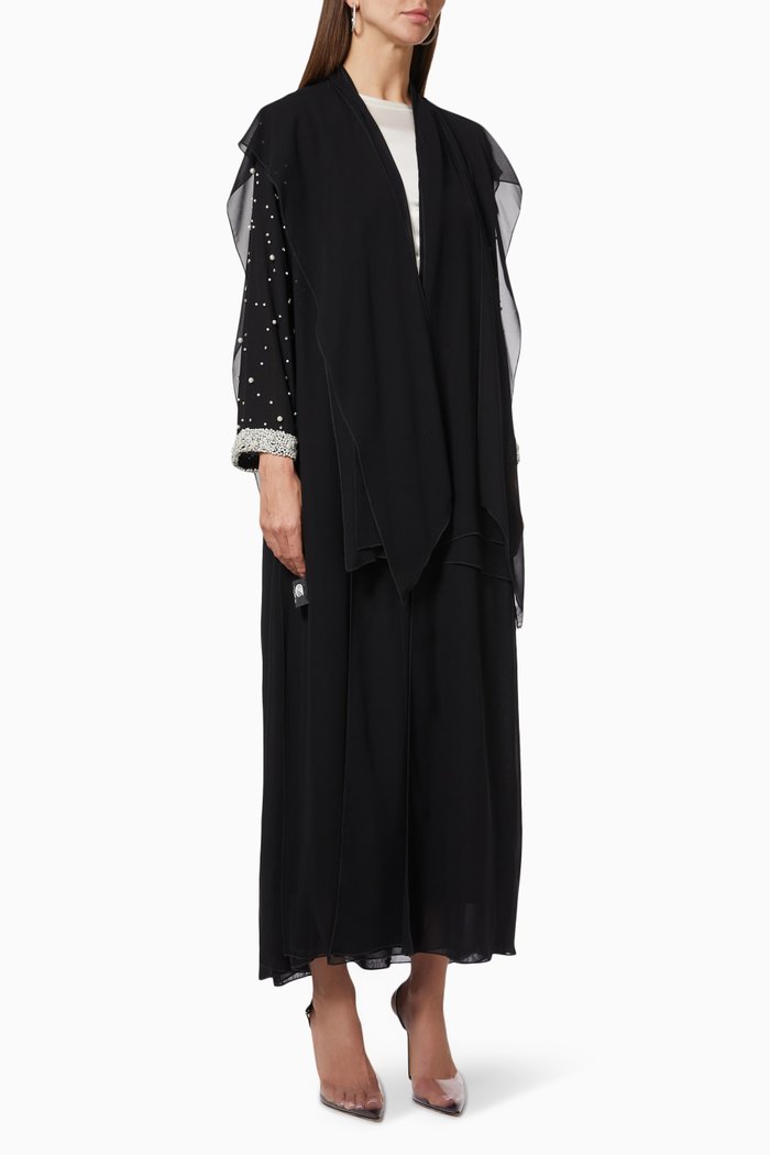 

Hand Embroidered Pearl Abaya, Black