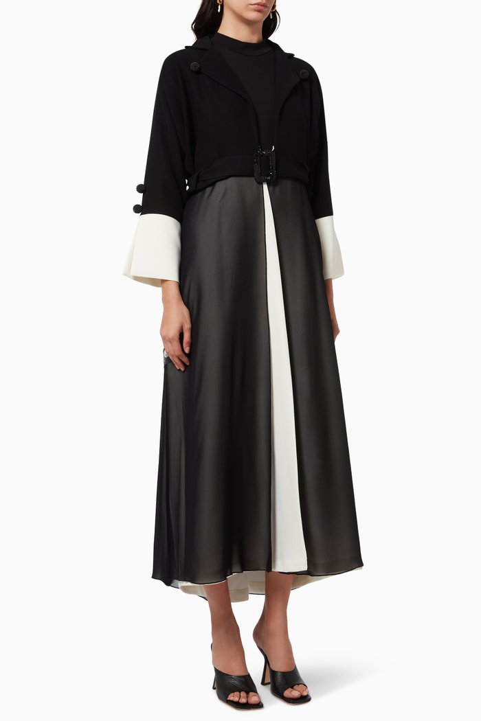 

Embellished Coat Abaya with Belt, Multicolour