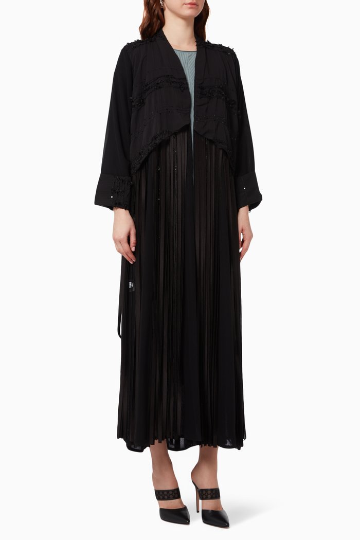 

Fringes Abaya with Hanging Crystals Embellishments, Black