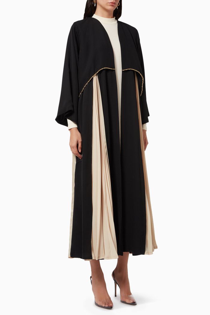 

Pleated Two-tone Abaya, Black