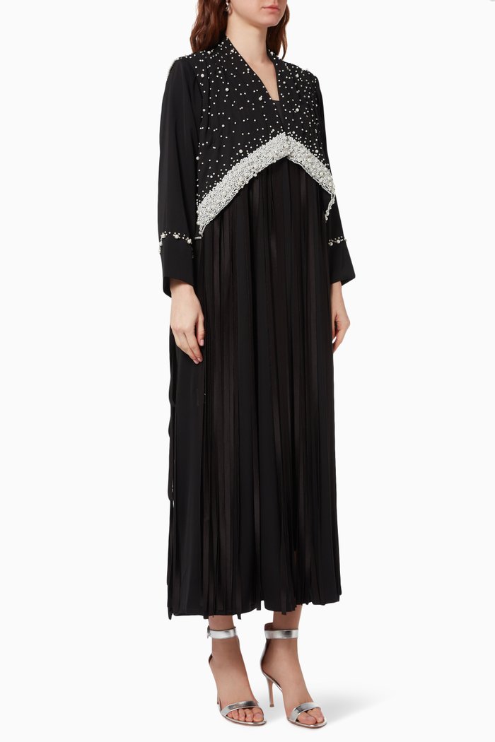 

Pearl Embellishments Abaya with Fringes, Black