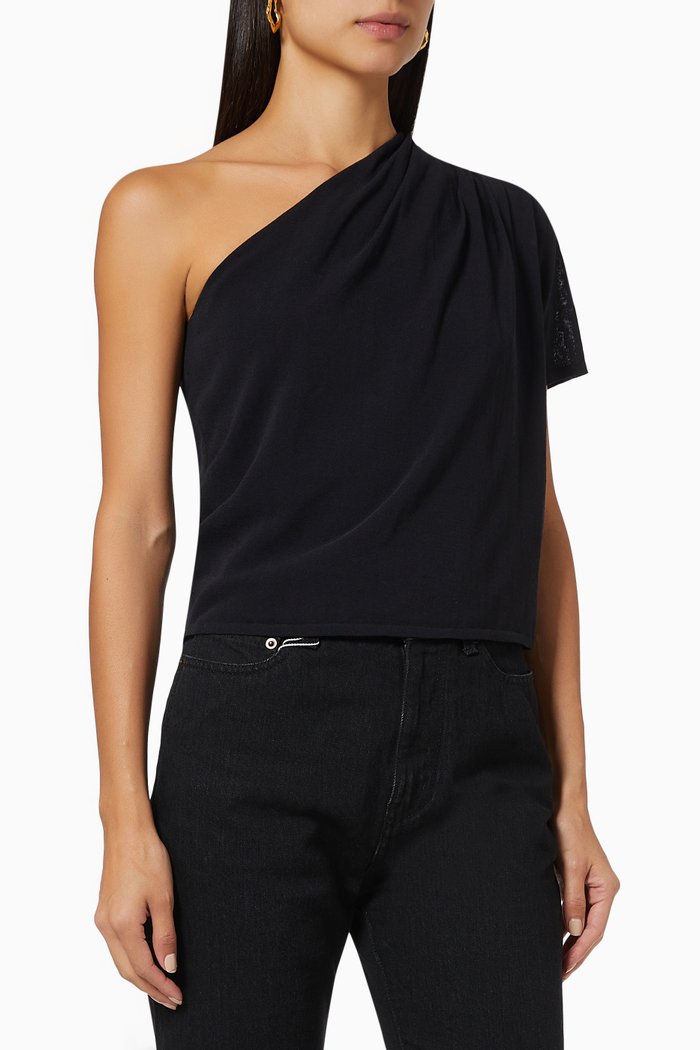 

Vea One Shoulder Top in Cotton Jersey, Black